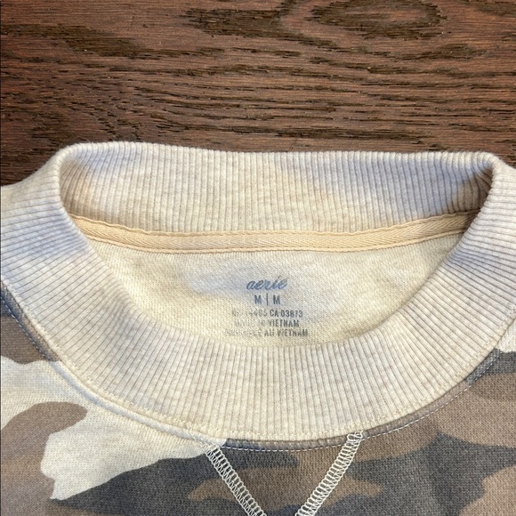 Aerie Cream, Gray and Brown Camouflage Crewneck Sweatshirt - Picture 4 of 12
